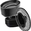 50 Pack Oval Fast Food Baskets, Reusable Black Bread Basket, Plastic Deli Chip Baskets, 8.9"L x 5.3"W Food Service Tray Holder for Burgers, Fries, Snacks, Sandwiches, Burgers, Nachos, Picnic