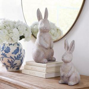 Set of 2 Rustic Easter Bunny Decorations 9.7'' 8'' Farmhouse Spring Easter Bunny Figurines Decoration for Table Vintage Beige Resin Rabbit Statues for Home Indoor Outdoor Decor