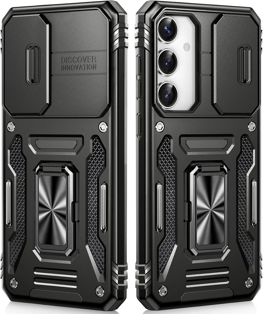 Case for Galaxy S24/S25 with 360 Spin Stand [Magnetic Ring Stand] [Sliding Camera Cover] Military Grade Lens Protection Case for Samsung S24/S25 6.2",Black