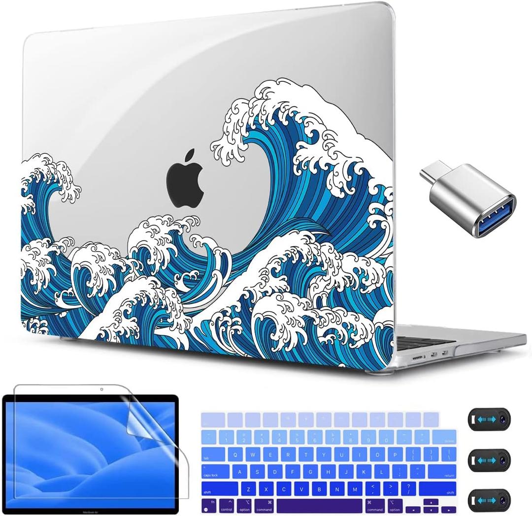 CISSOOK Wave Case for MacBook Air 13.6 inch 2026 2025 2024 2023 2022 Release, Ocean Hard Shell Cover for MacBook Air 13.6 A2681 A3113 A3240 A3449 M2 M3 M4 M5 Chip with Keyboard Cover - Great Wave