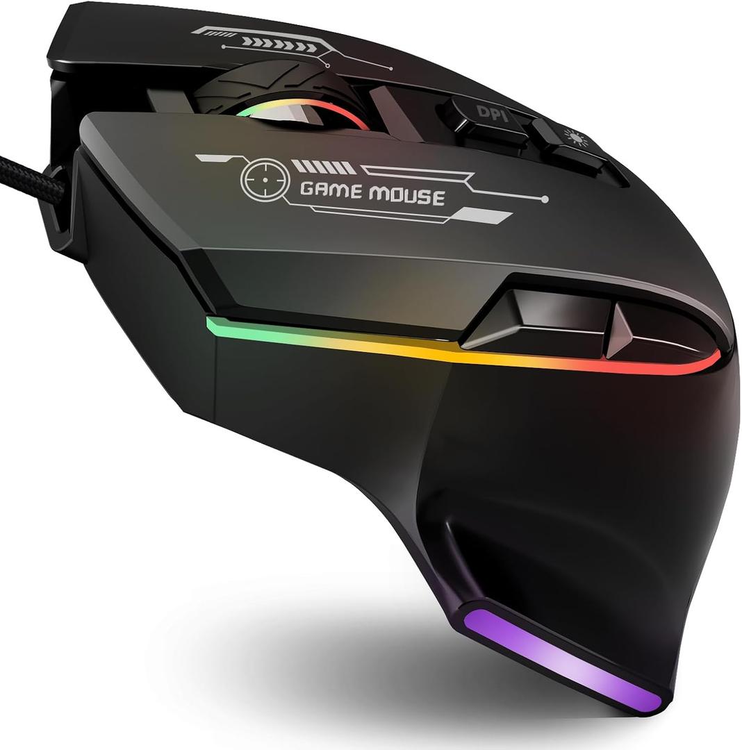 Gaming Mouse, Wired Gaming Mouse with RGB Backlit, 7200DPI Adjustable, PC Gaming Mice with 7 rogrammable Macro Buttonsg, Ergonomic Mouse Gamer for PC, Desktop, MacLaptop, Chromebook. (Black)