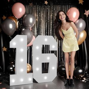 imprsv Marquee Numbers Large 16th-Birthday Decorations: 3ft Light up Number Balloon for Party Big Sweet 16 Birthday Decoration Sixteen Year Old Girl Boy Anniversary Foam Board Wall Number 16