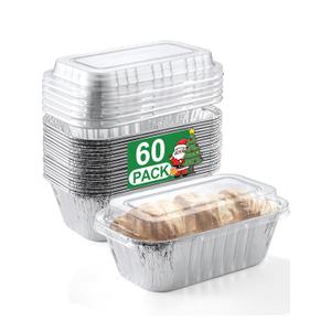 NEEBAKE 60 Pack 6x3.5x2 Disposable Aluminum Loaf Pans with Lids Small Aluminum Foil Pans Tin Foil Baking Pans Tin Trays Food Containers for Baking Cakes Bread Meat Loaves