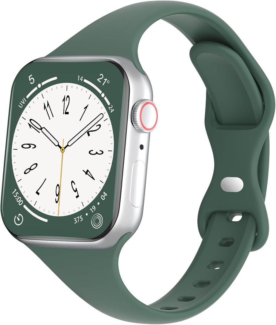 Sport Slim Silicone Bands Compatible for Apple Watch Band 38mm 42mm 40mm 44mm 41mm 45mm 46mm 49mm, Thin Narrow Replacement Strap Wristband for iWatch Series 11/10/9/8/7/SE/6/5/4/3/2/1/Ultra Women Men (Pine Green)