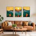 Abstract Mountain Framed Canvas Wall Art Set, Forest Pine Tree Golden Sunset Wall Decor, Mixed Patchwork Landscape Art Print for Living Room, Bedroom, Dining Room, Office - 24"x36"x3