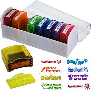 Bertiveny Teacher Stamps for Grading Classroom,Parent Signature Self-Inking Teacher Stamp Set School Supplies Stamps for Homework Reward with 8 pcs Classroom Supplies for School Elementary(Rainbow)
