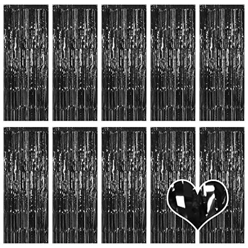 9 Pack Black Backdrop Curtain 3.2ft x 8.2ft Metallic Tinsel Foil Fringe Curtains Photo Booth Background for Birthday Party Decoration Baby Shower Engagement Wedding Christmas Decoration (Black)