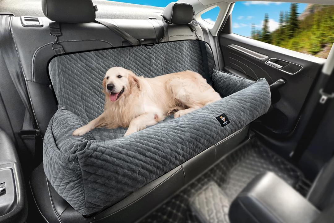 Dog Car Seat for Medium/Large Dogs Under 100 Lbs,Multi-Functional Dog Car Bed Washable Pet Travel Safety with Thick Cushion, Soft Safe Removable,for All Cars Back SeatGrey