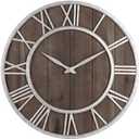 Oldtown Farmhouse Metal & Solid Wood Noiseless Wall Clock (Dark Brown, 24-inch)