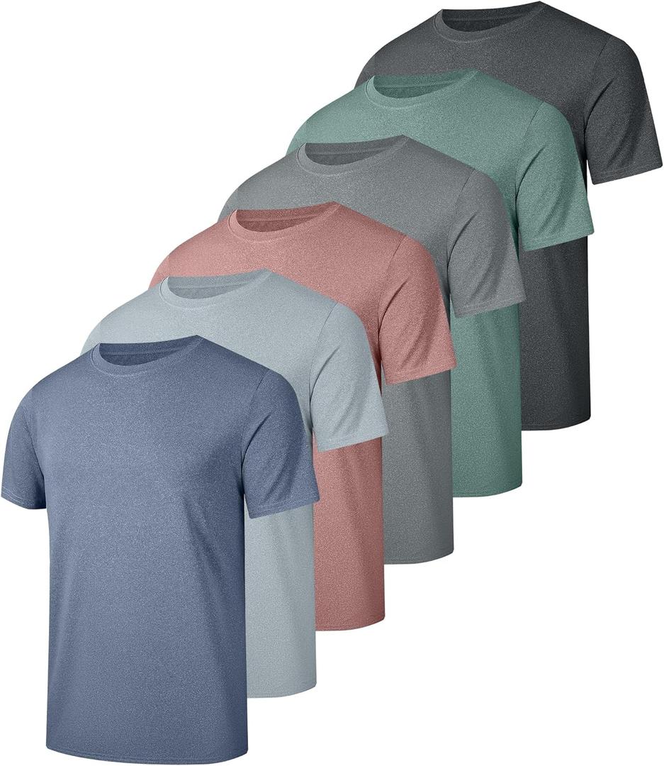 6 Pack Workout Gym Shirts for Men, UPF 50+ Short Sleeve UV Sun Shirt Outdoor Gym Hiking Tops Quick Dry Shirts (X-Large, 1 Black 1 Gray 1 Heather Gray 1 Blue 1 Red 1 Green)