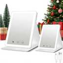 (2 Pack) 2025 Rechargeable Travel Makeup Vanity Mirror with 72 Led Lights,Portable Lighted Beauty Mirror,3 Color Lighting,Dimmable Touch Screen,Tabletop LED Folding Cosmetic Vanity Mirror Desk Table (White Mix 2p)