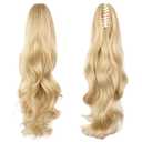 Ponytail Extension, 22" Long Claw Hair Extension Synthetic Curly Wavy Hairpieces Clip in Ponytail Wig Daily Fluffy Pony Tail for Women, 4.8 OZ, Blonde