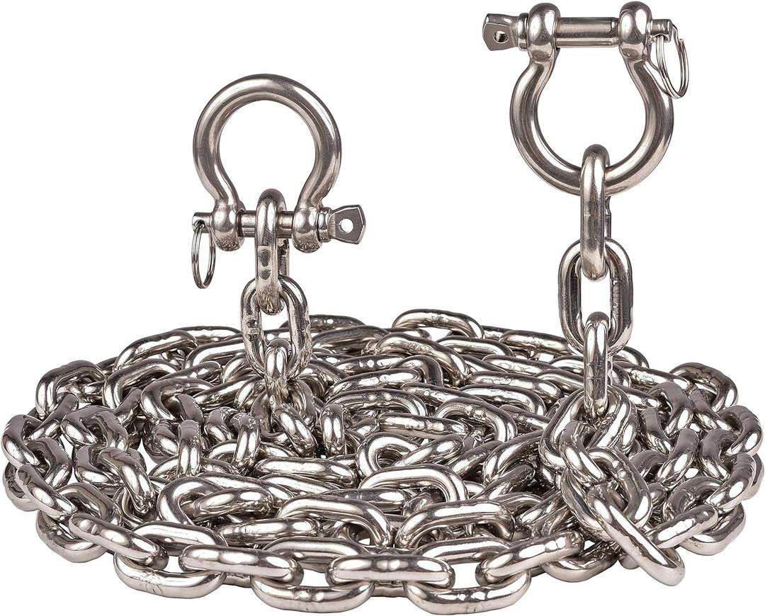 316 Stainless Steel Boat Anchor Chain with 2 Pcs Anti-Off Shackles, Marine Grade (10FT, silver)