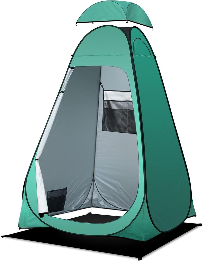 anngrowy Shower Tent Pop-Up Privacy Tent Camping Portable Toilet Tent Outdoor Camp Bathroom Changing Dressing Room Instant Privacy Shelters for Hiking Beach Picnic Fishing Potty, Extra-Tall, UPF 50+ (GREEN)