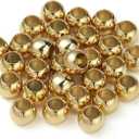 60 Pcs Gold Plated Stainless Steel Round Spacer Beads 5mm Hole, Seamless Loose Beads for DIY Bracelet Necklace Jewelry Making Findings 9mm
