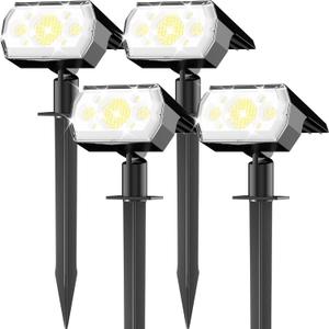 hyrion Solar Spot Lights Outdoor Waterproof, 64LED 3 Lighting Modes Dusk to Dawn Solar Powered Landscape Lights for Yard, Garden, Pathway, Tree - Cool White, 4 Pack