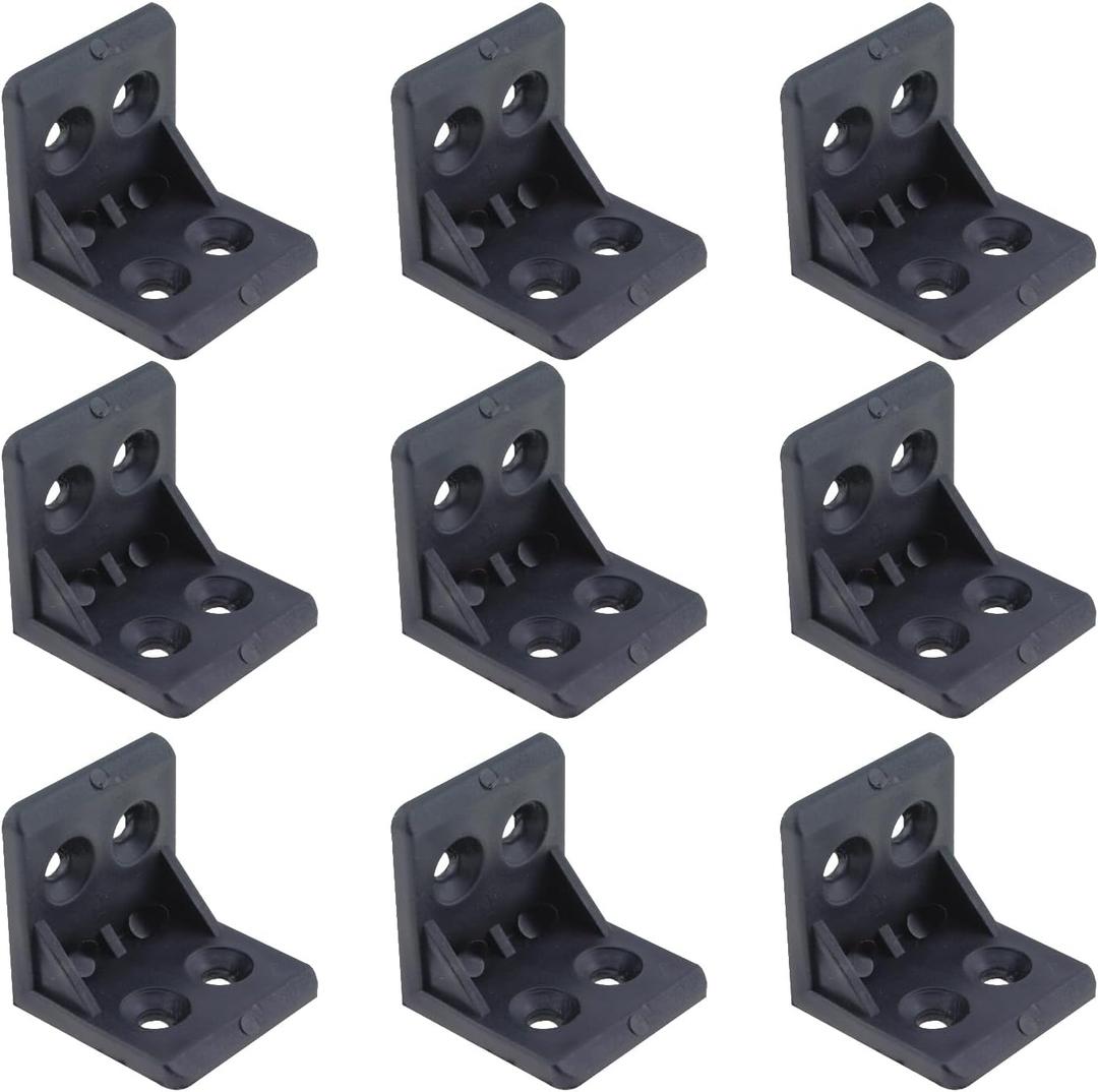 24PCS L Reinforced Plastic Corner Bracket 27.4mm Furniture Corner Support Connector Bracket for Wooden Furniture Cabinet Drawer Chair Bookcase with Screws Black