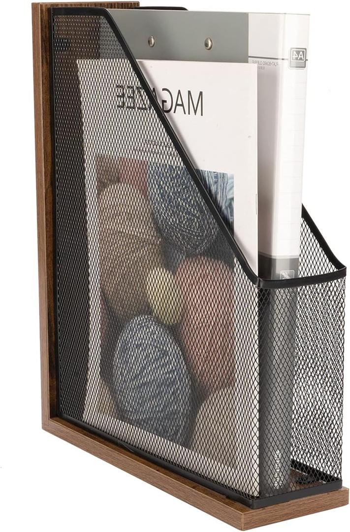 Antique Wooden Magazine File HolderFile Folder Organizer-Document Rack for Office/Home/SchoolBalck (1 PIC)