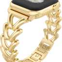 Yncamoo Slim Band Compatible with Apple Watch 38mm 40mm 41mm SE Series 9 8 7 6 5 4 3 2 1, Women Adjustable Replacement Bracelet, Jewelry Metal Strap [38/ 40/ 41mm-AGold]