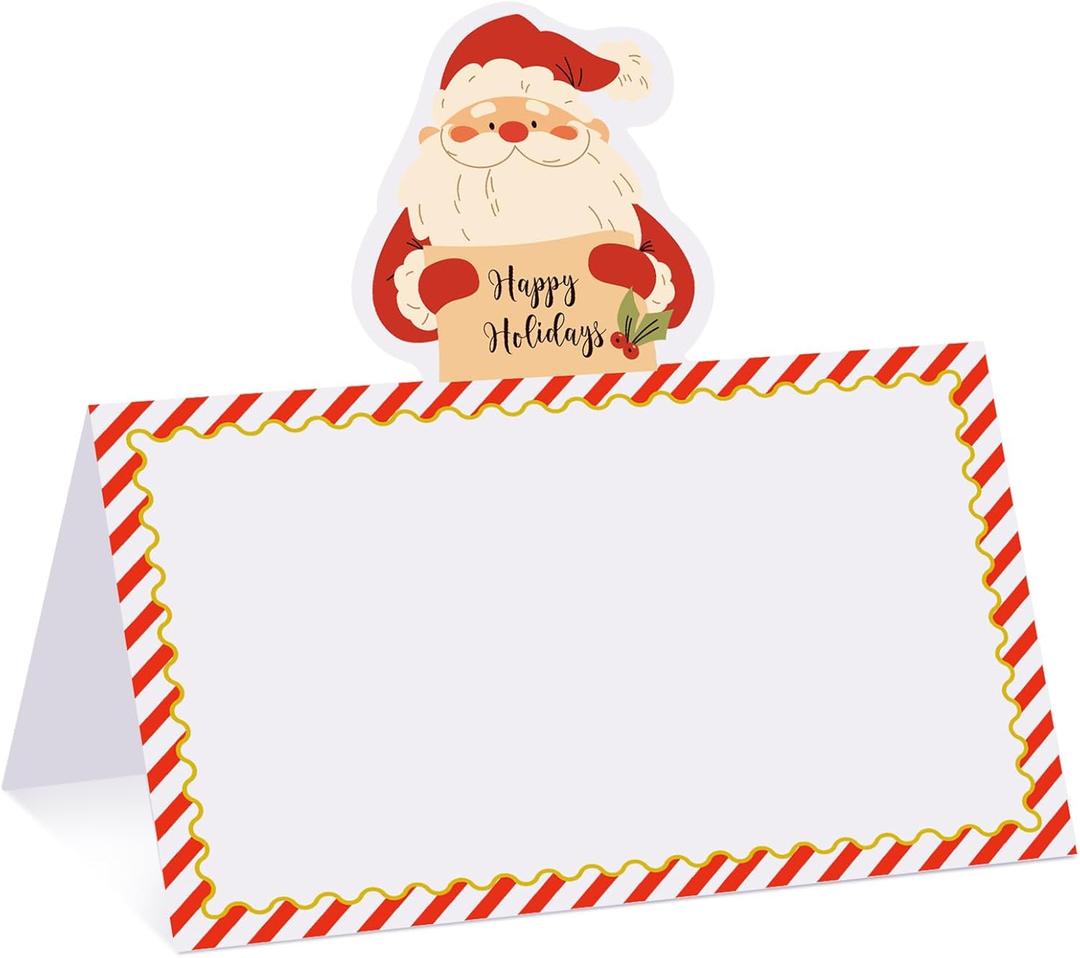 Fumete 100 Pcs Christmas Place Cards for Table Setting Santa Claus Die Cut Place Cards Christmas Party Name Placecards for Table Holiday Dinner Brunch Party or Any Occasion Decoration