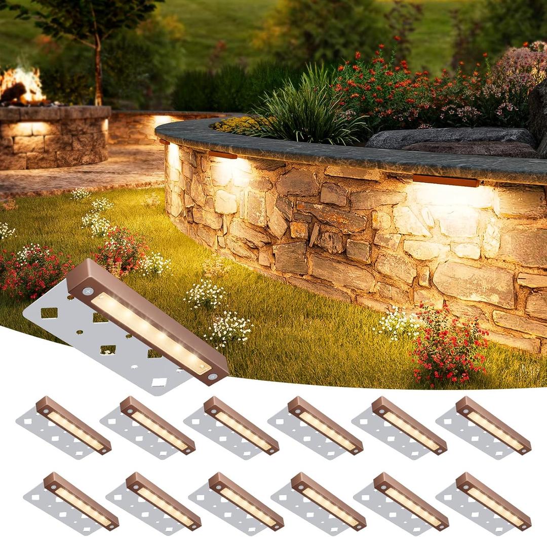 VOLISUN 12 Pack 7 Inch Retaining Wall Lights, Waterproof LED Hardscape Lighting, Cuttable Low Voltage Landscape Lighting, 12V Paver Lights, 3W Outdoor Step Lights, 2700K Soft White, ETL