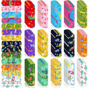 Estune 300 Pcs Kids Bandages Bulk Dinosaur 15 Styles Fun Valentines Classroom Gifts for Children Adhesive Colorful Flexible Cartoon Dinosaur Bandages Variety Pack for Kids Boys Girls Students School