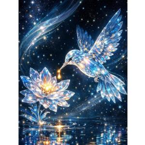 5 x YOMEIA Diamond Art Kits for Adults, 5D Crystal Hummingbird & LotusDiamond Painting Kits Full Drill Round Gem Art, DIY Crafts Paint by Diamonds for Home Wall Decor, Gifts for Beginners 12x16 Inch