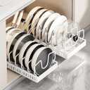 2 Pack Pull Out Pots and Pans Organizer for Cabinet & Countertop, Kitchen Cabinet Organizer with 8 Adjustable Dividers, Storage for Pot Lid, Dishes, Bakeware, White