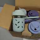 Elk and Friends Kids + Toddler Glass Cups | The Original 8oz Glass Mason Jar with Sleeves + Lids | Silicone Straws + Stopper | Smoothie Cup | Food Storage | Spill Resistant | Dishwasher Safe | 4 Pack (Gray/Sage/MistyBlue/Navy)