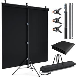 LINCO Lincostore 5x6.7ft Backdrop Stand, Portable Black Photo Backdrop Background with T-Shape Stand, Carry Bag, Spring Clamp for Photography Party Decoration Streaming Studio (Black Backdrop), 6.5' x 5'