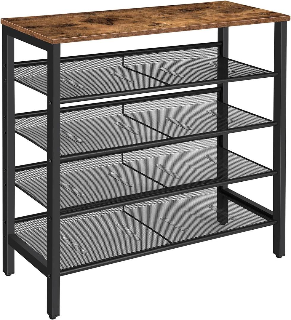 HOOBRO Shoe Rack, 5-Tier Shoe Storage Unit Flat & Slant Adjustable Shoe Organizer Shelf for 16 Pairs, Durable and Stable, for Entryway, Hallway, Closet, Dorm Room, Industrial, Rustic Brown BF01XJ01