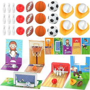 Feltom 30 PCS Valentines Day Gifts for Kids, Valentine Day Cards with Mini Sports Ball Erasers, Kids Valentine`s Day Gifts for School Classroom, Party Favor for Boys & Girls