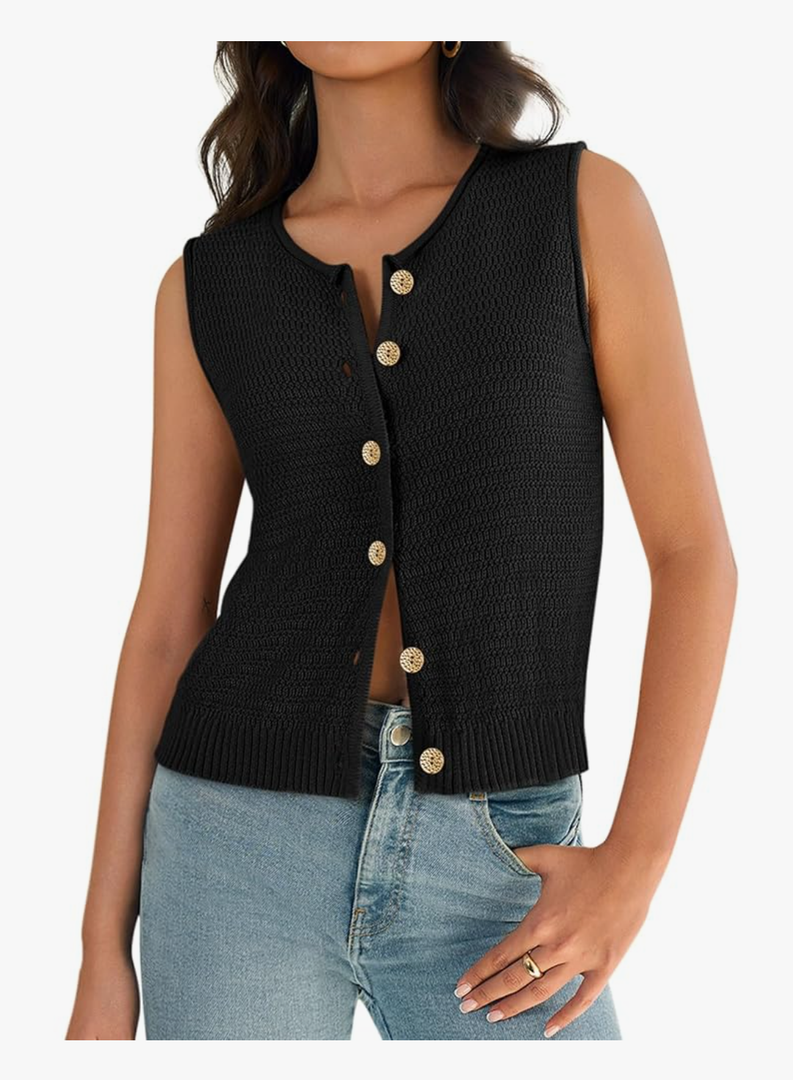 Yousify Womens Sweater Vest 2025 Summer Trendy Sleeveless Knit Button Down Tank Tops Casual Cardigan
Size -S