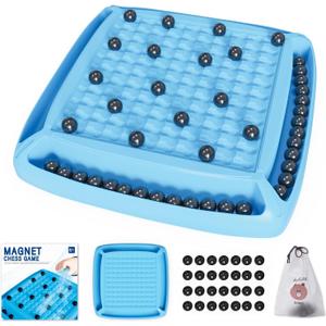 Magnetic Game Chess, Magnet Chess Game with 28pcs, Magnetic Board Games for Kids and Adults, Gifts for Boys & Girls, 2-4 Players (Blue 28)
