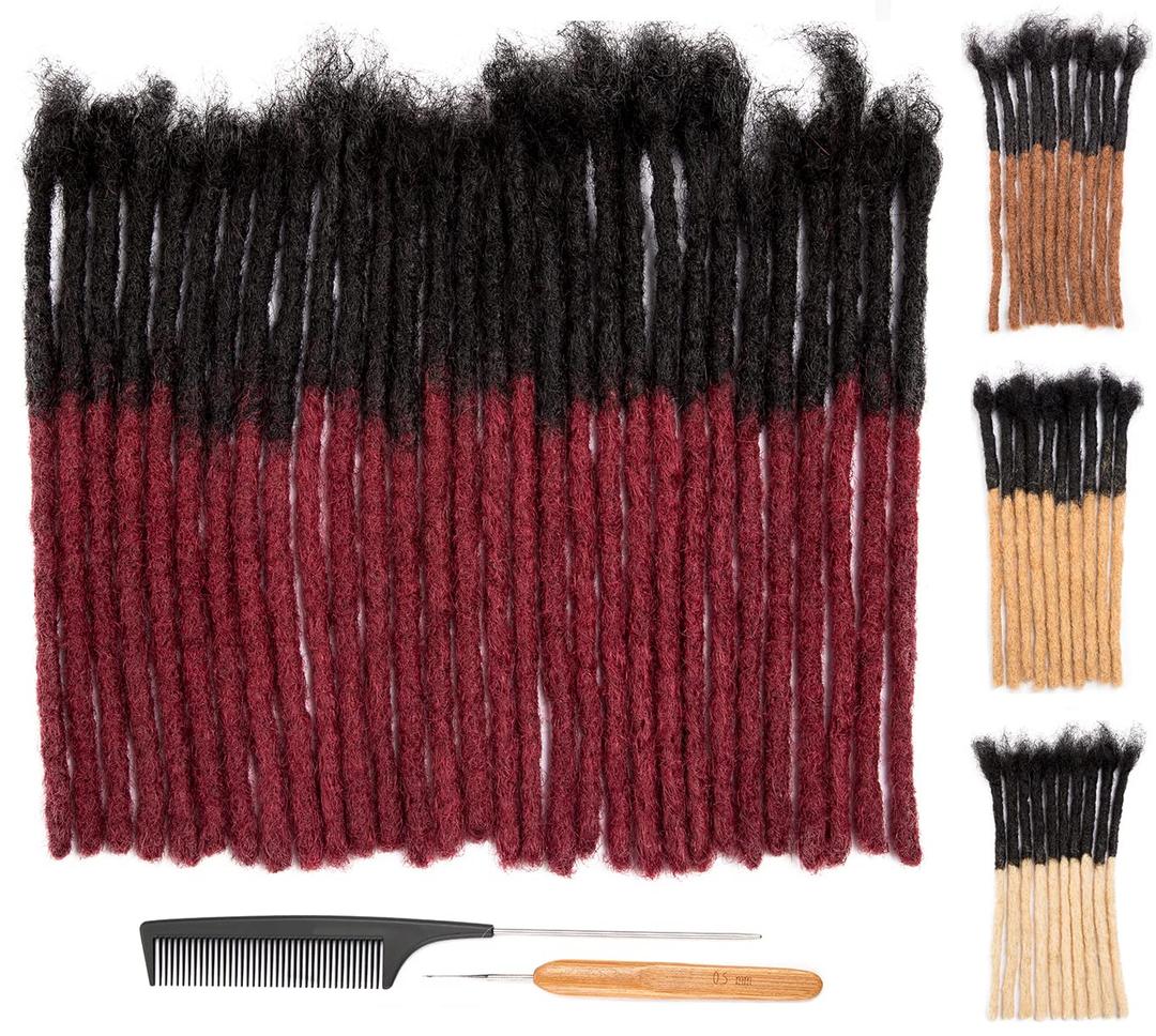 DAIXI 8 Inch 0.8cm Black to Red Color 30 Strands 100 Real Human Hair Dreadlock Extensions for ManWomen Full Head Handmade Can Be Dyed and Bleached Dreadlocks Bulk Permanent Loc with Needle Comb