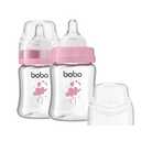 YOHKOH Glass Baby Bottles with Slow Flow Nipple, Newborn Anti-Colic Baby Bottles for 0+ Months, Wide Neck Feeding Bottle, Borosilicate Glass, Clear Red, 5oz (Pack of 2)