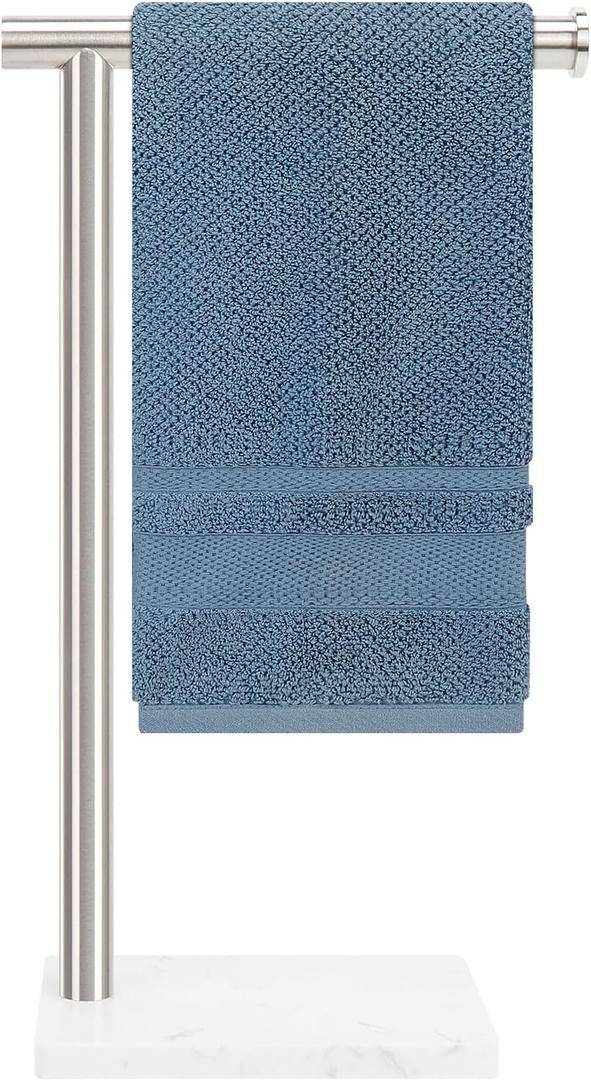 Standing Hand Towel Holder with Marble Base, 304 Stainless Steel Towel Rack, Countertop Stand Towel Ring for Bathroom (Brushed Nickel)