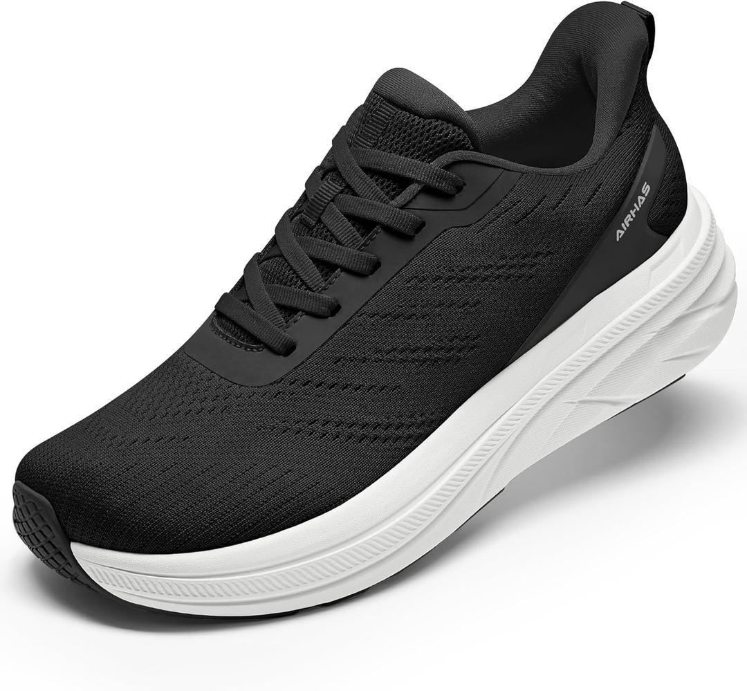 Womens Easy On Walking Shoes Lace Up Comfortable Tennis Shoes with Anatomic Toe Box for Women Breathable Running Sneakers (7, Black/White)