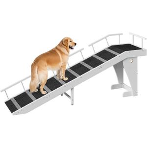 HOOBRO Dog Ramp for Bed, Large Wooden Pet Ramp for Dogs with Non-Slip Carpet Surface, Safety Rails, and Top Platform, 70.9" x 15.7" x 23.6", White and Black BW18PT03G1