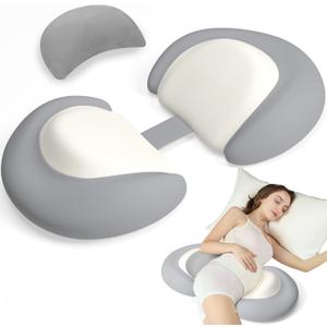 Pregnancy Pillows for Sleeping, Memory Foam W Shaped Maternity Pillow for Pregnant Women, Adjustable Travel Pregnancy Wedge Pillow with Cooling Removable Washable Cover, Support for Belly, Back(Grey)
