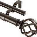 KAMANINA 1 Inch Double Curtain Rods 66 to 120 Inches (5.5-10 Feet) Telescoping Heavy Duty Drapery Rod for Windows 54 to 115 with Twisted Cage Finials, Antique Bronze (66-120")