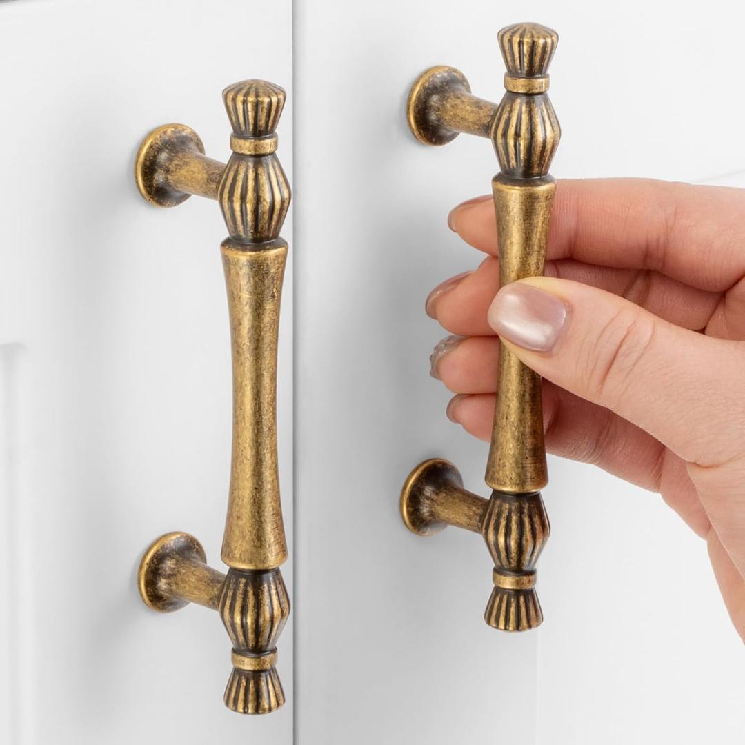 30 Pack 3 Inch Hole Centers, Antique Brass Cabinet Pulls Vintage Brass Cabinet Handles Brass Kitchen Hardware for Cabinets ZP2408 Drawer Bedroom Dresser Bathroom Vanity Cupboard Closet