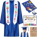 Wesiti Kindergarten Graduation Cap Gown Stole Set with Tassel Bracelet Certificate Graduation Kit Gifts for Kids (30', Blue)