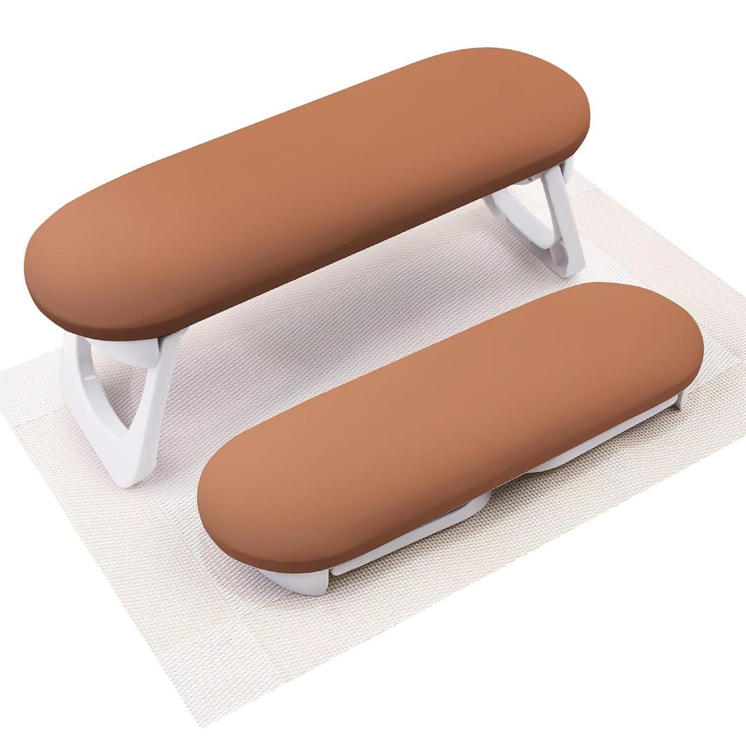 Subay Arm Rest for Nails Tech, Foldable PU Leather Nail Hand Rest for Hand Holder, Arm Rest Pillow Stand with Nail Art Table Mat for Manicure, Nail Art Accessories Tool for Salon Home Use - Caramel