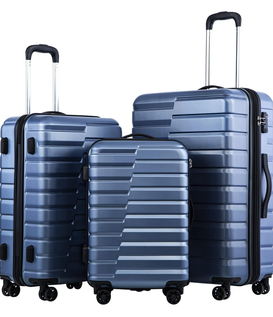 Coolife Expandable Suitcase Luggage set PC ABS TSA Lock Spinner Carry on 3 Piece Sets (blue)