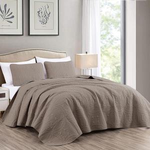Chezmoi Collection Austin 3-Piece Oversized Bedspread Coverlet Set (Queen, Taupe)