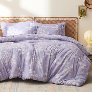 Bedsure King Size Comforter Set - 7 Pieces Floral Lavender Soft Bedding Sets, King Bed in a Bag with Botanical Flowers Comforter, Sheets, Pillowcases & Shams