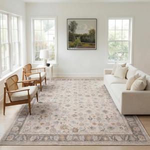 Kuden 9x12 Large Area Rug, Washable Living Room Rug, Vintage, Non-Slip, 9' x 12' Rectangular