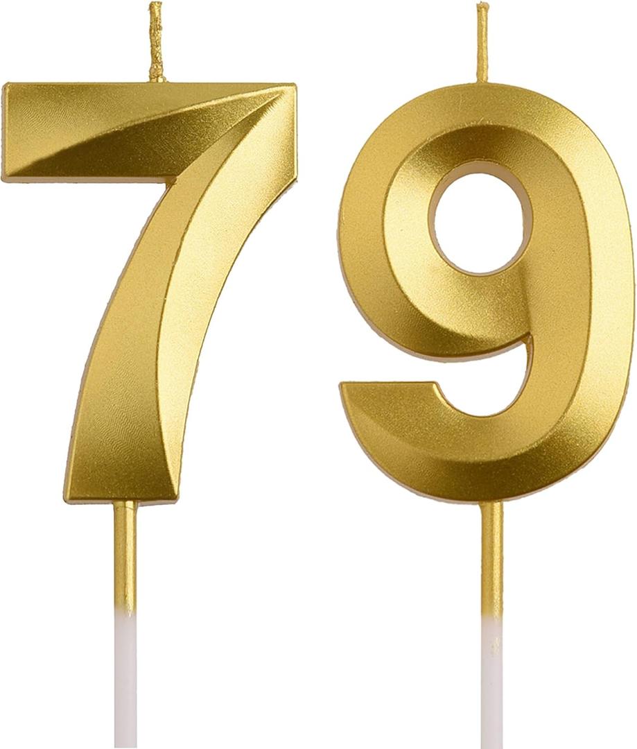 79th 97th Birthday Candles, Gold 97 79 Year Old Number Birthday Candles, Birthday Party Decorations Cake Topper Gifts for Men Women