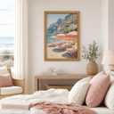 Framed Pink Umbrella Coastal Canvas Wall Art,Beach Scene Picture Wall Decor, 24"L x 16"W
